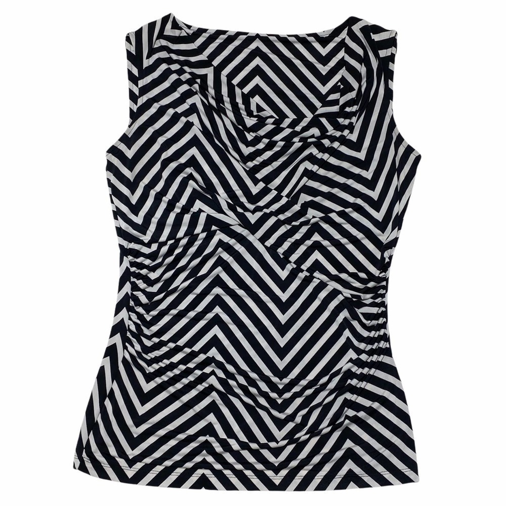 BLACK & White Chevron Stripe Drapey Cowl Neck Sleeveless Blouse
